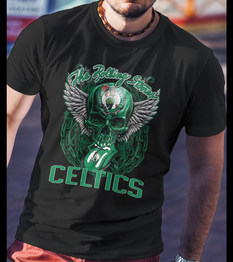 The Rolling Stones Celtics Boston Basketball Skull Logo Mashup T-Shirt