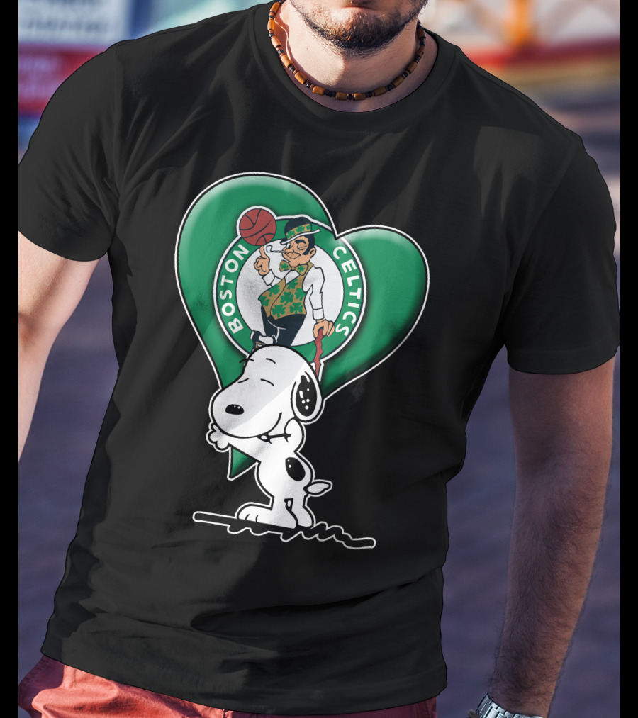 Snp V1 Boston Celtics Heart With Snoopy T-Shirt