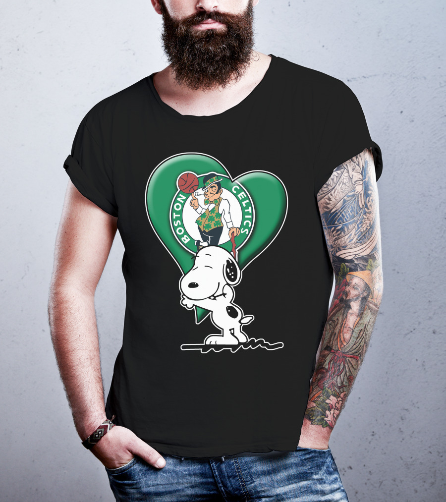 Snp V1 Boston Celtics Heart With Snoopy T-Shirt