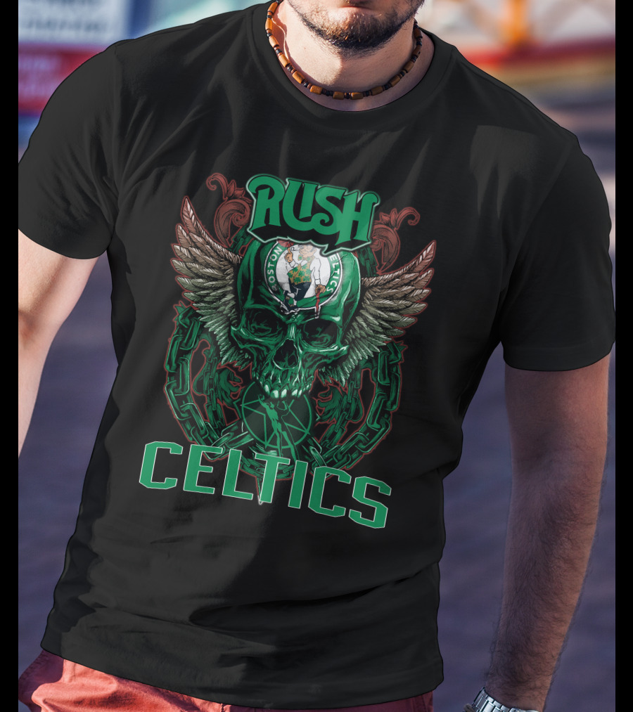 Rush Boston Celtics Skull Wings Chain T-Shirt