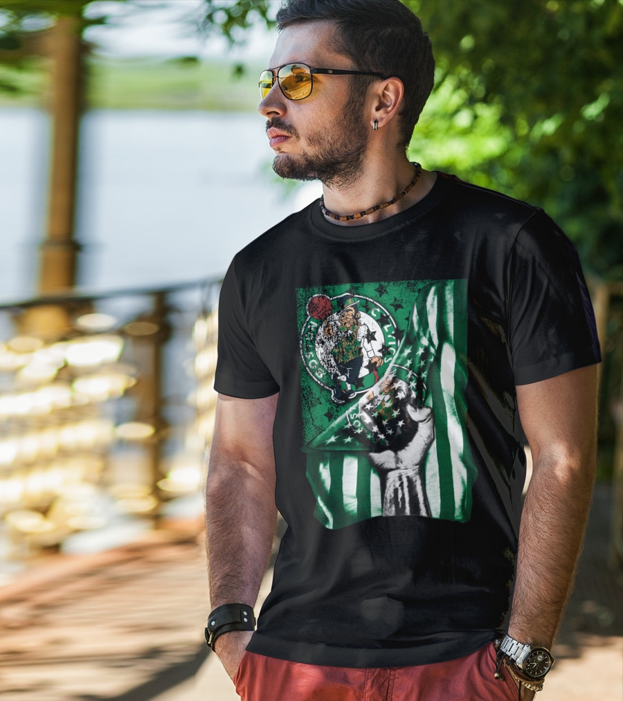 Flag Boston Celtics Hand Holding Logo T-Shirt