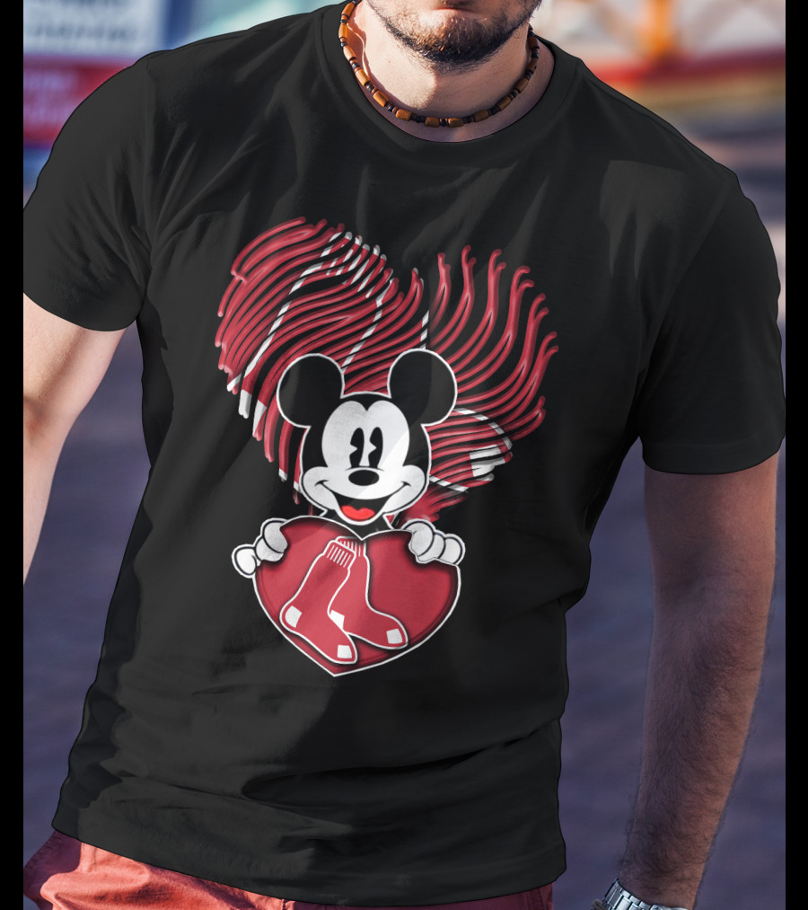 Mickey Red Sox Heart Fingerprint T-Shirt