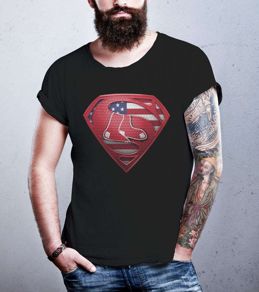 Boston Red Sox Superman Shield American Flag T-Shirt
