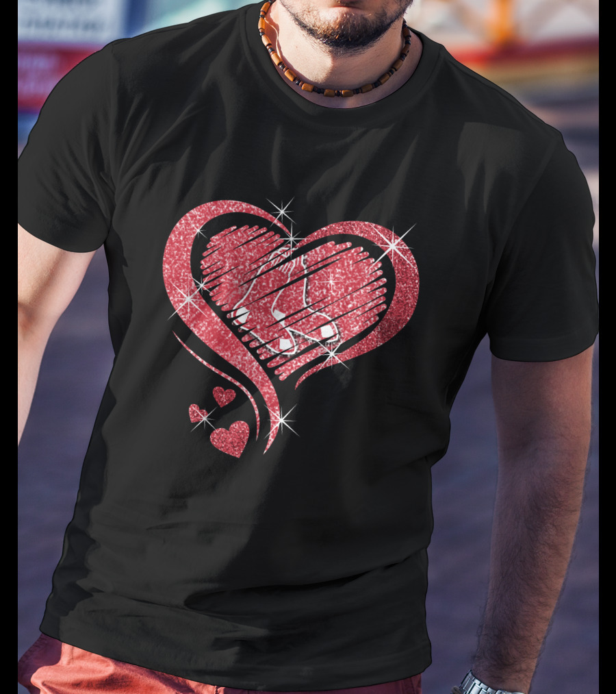 Heart Diamond Boston Red Sox Sparkle Love T-Shirt