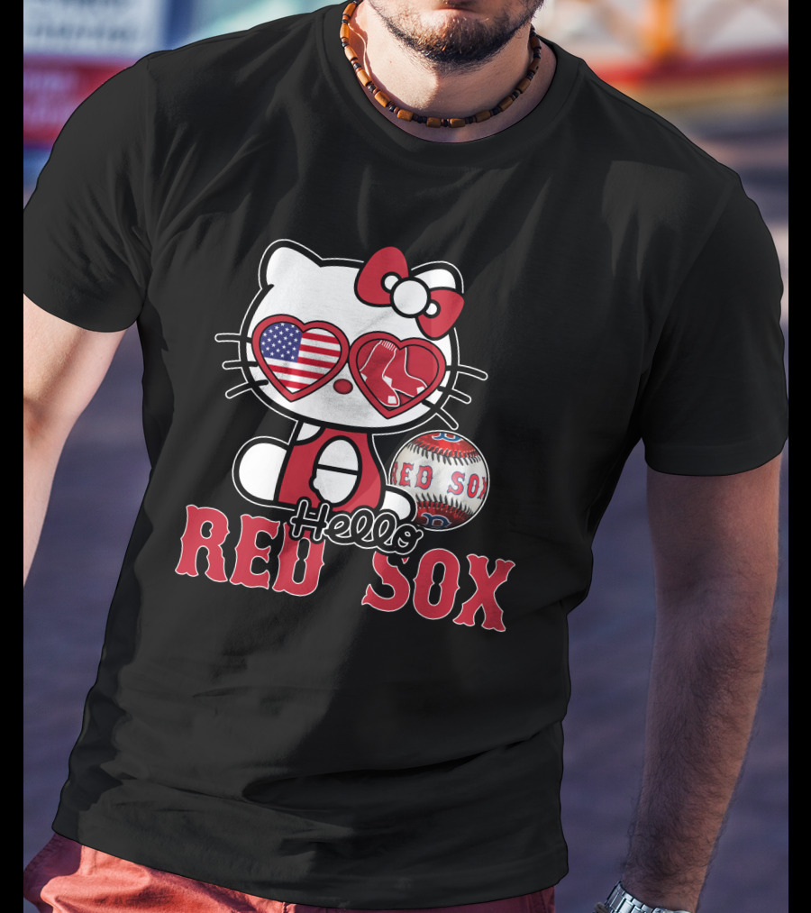 Hello Kitty Red Sox American Heart Baseball Fan T-Shirt