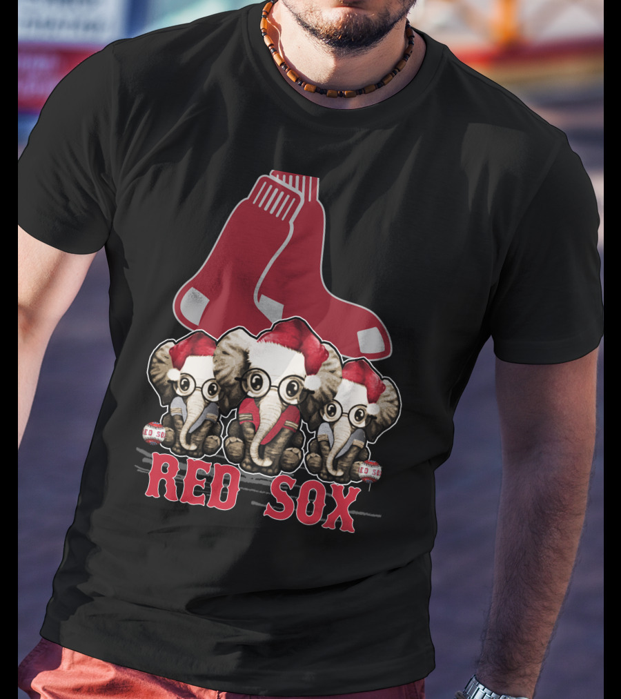 Elephan Xmas Red Sox Santa Hat Trio T-Shirt