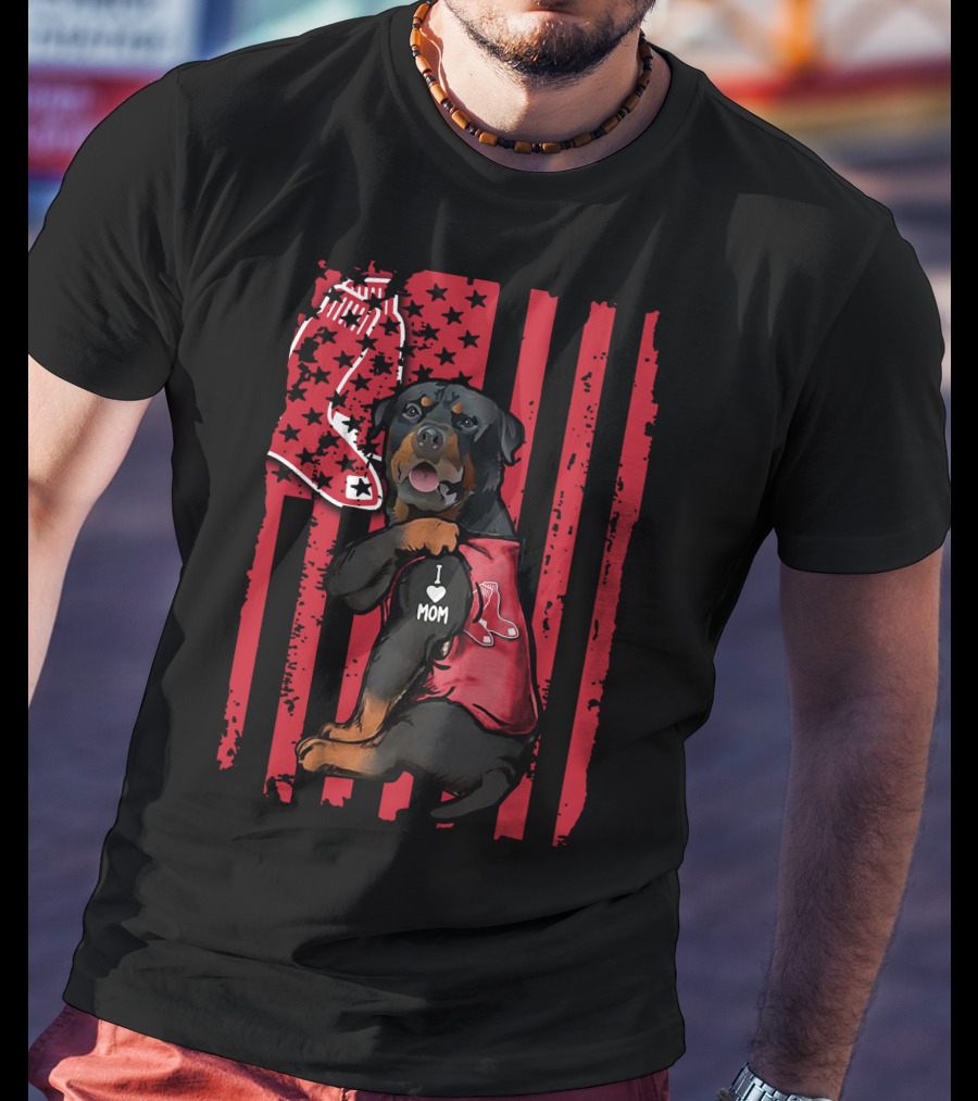 Boston Red Sox Rottweiler I Love Mom T-Shirt