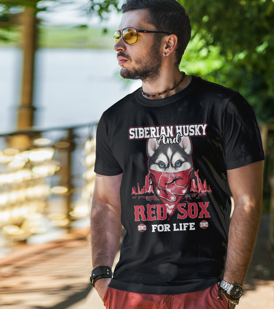 Siberian Husky And Red Sox For Life T-Shirt