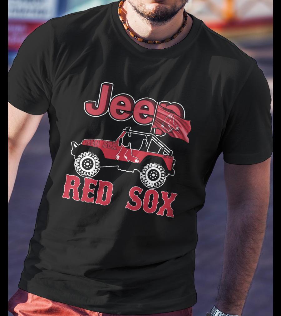Jeep Boston Red Sox Off-Road Vehicle With Red Flag And Sox T-Shirt