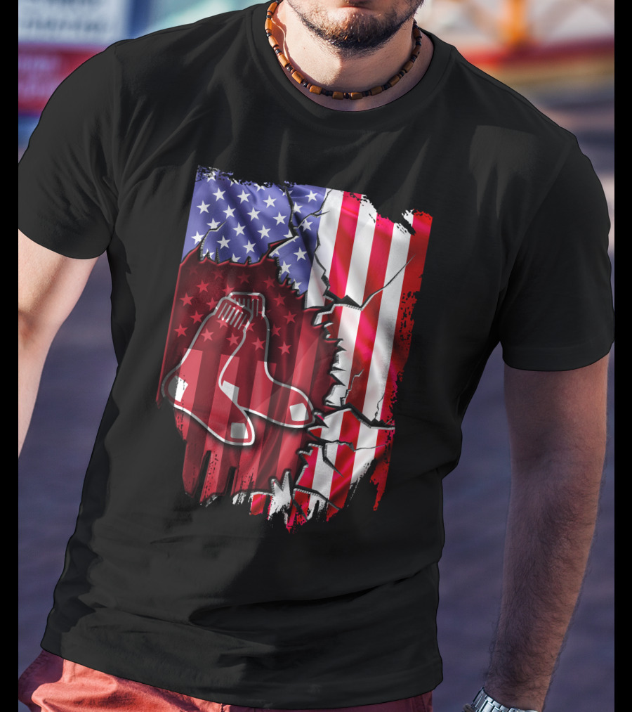 Flag Boston Red Sox American Stars And Stripes Patchwork T-Shirt