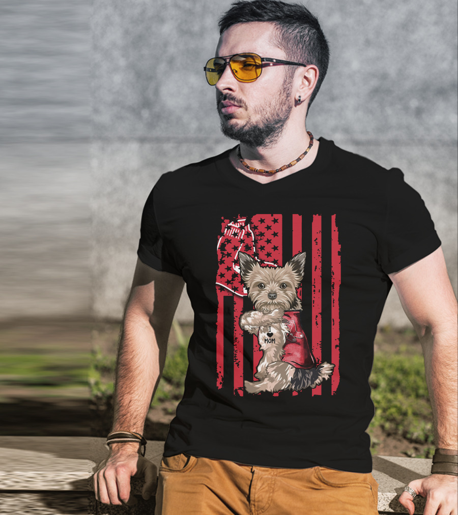 Yorkshire Terrier I Love Mom Red Sox Flag T-Shirt