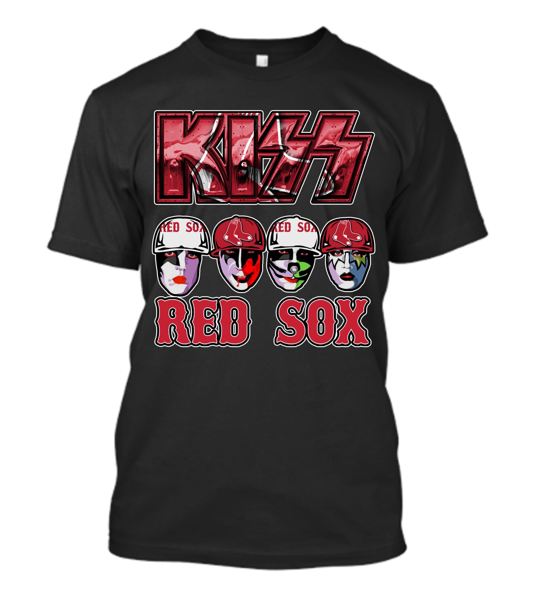 KISS Boston Red Sox Faces In Makeup And Hats T-Shirt
