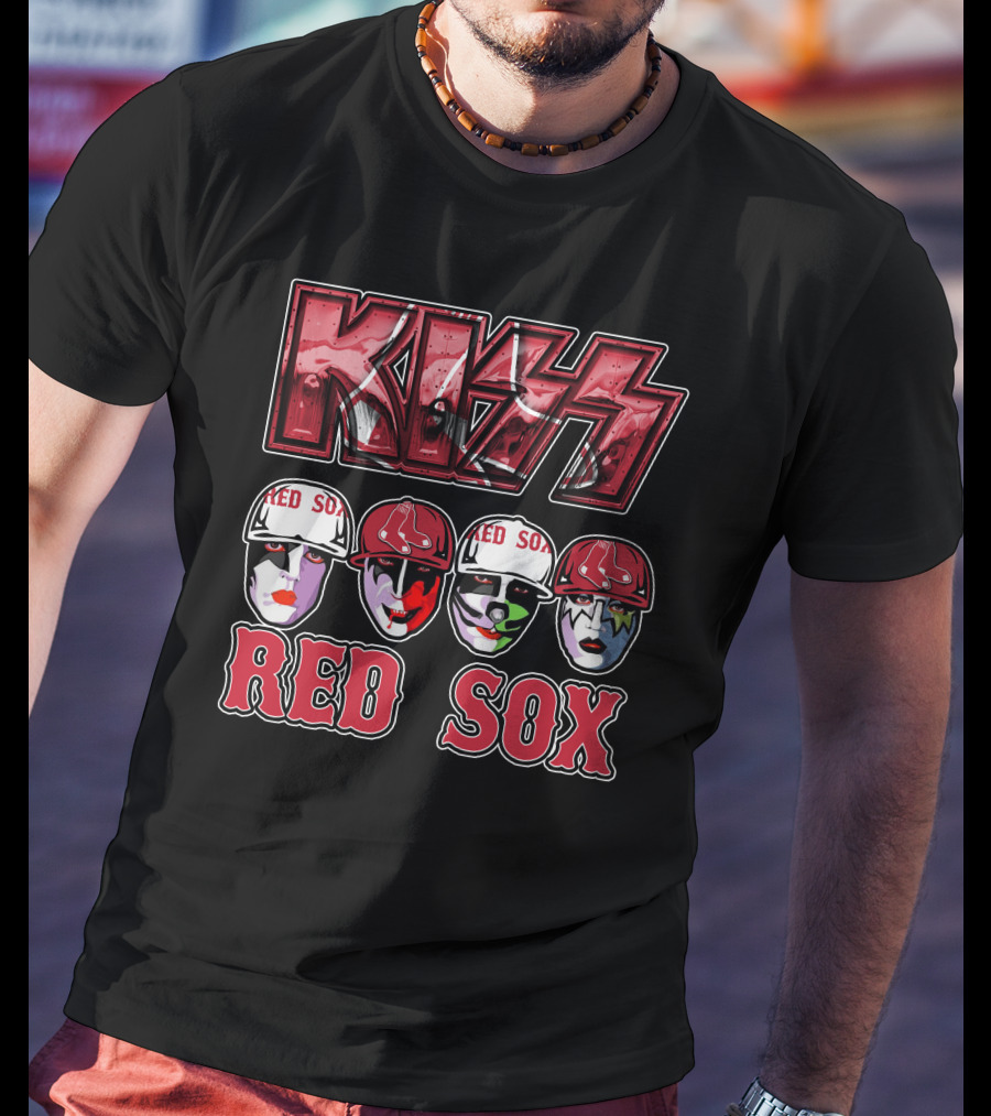 KISS Boston Red Sox Faces In Makeup And Hats T-Shirt