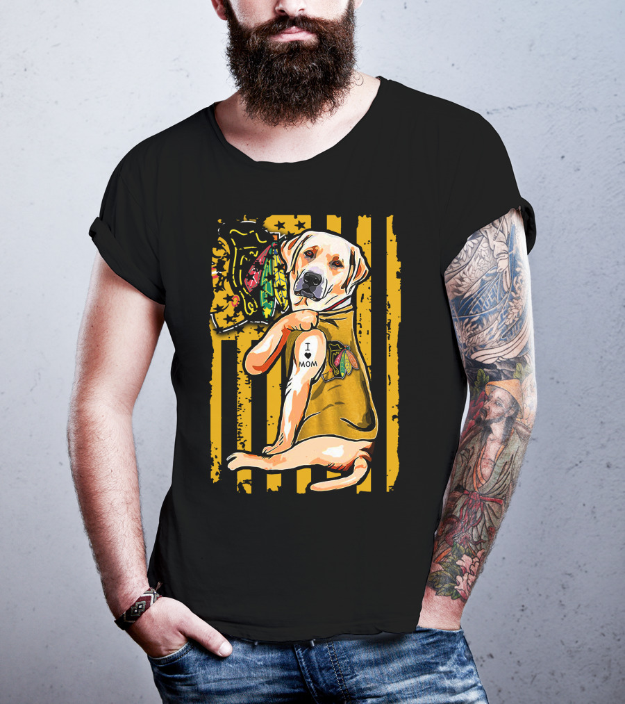 Labrador Retriever I Love Mom Chicago Blackhawks Stripes T-Shirt