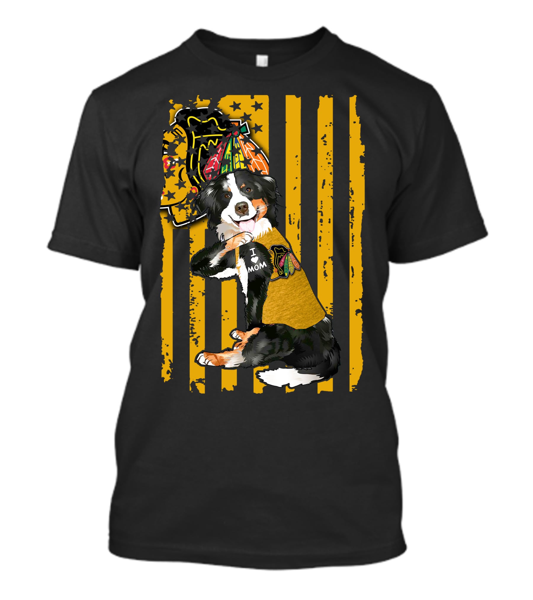 Border Collie I Love Mom Chicago Blackhawks Striped Party Hat T-Shirt