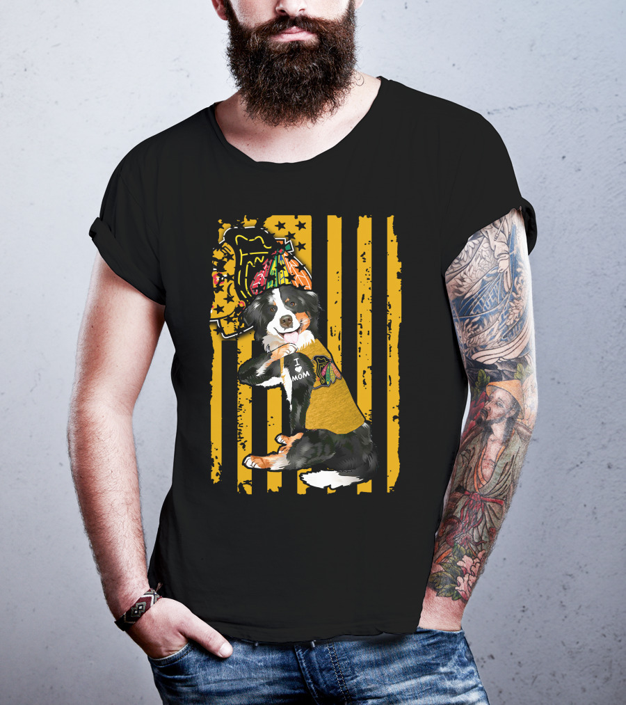 Border Collie I Love Mom Chicago Blackhawks Striped Party Hat T-Shirt