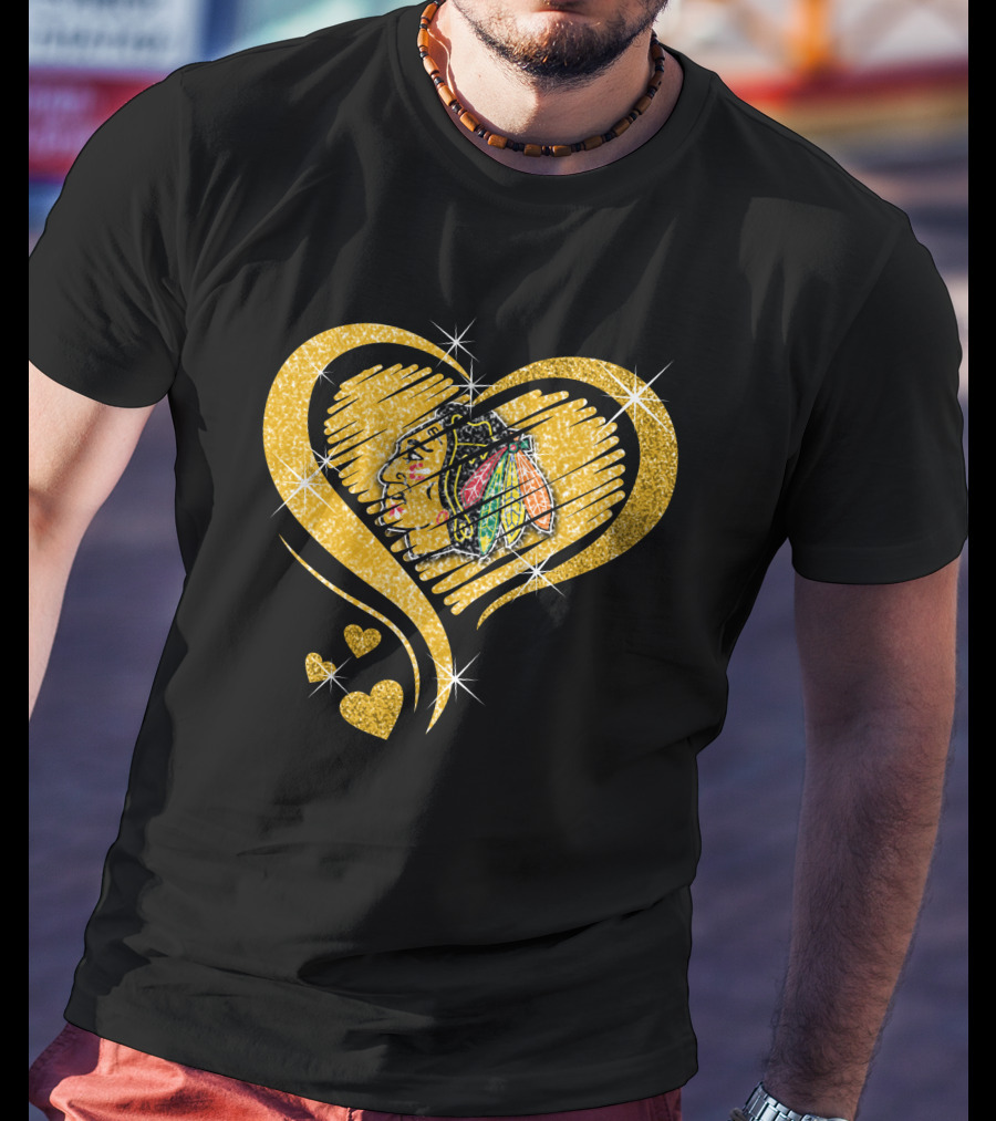 Heart Glitter Chicago Blackhawks T-Shirt