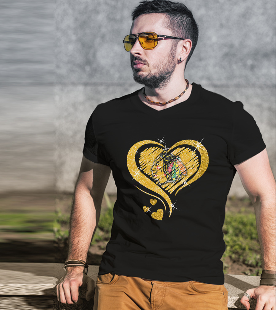 Heart Glitter Chicago Blackhawks T-Shirt