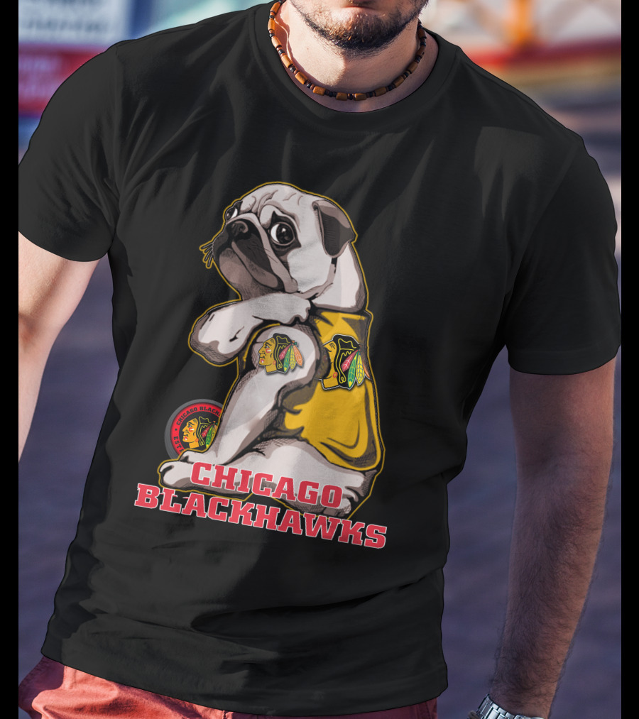 Chicago Blackhawks Pug Wearing Team T-Shirt