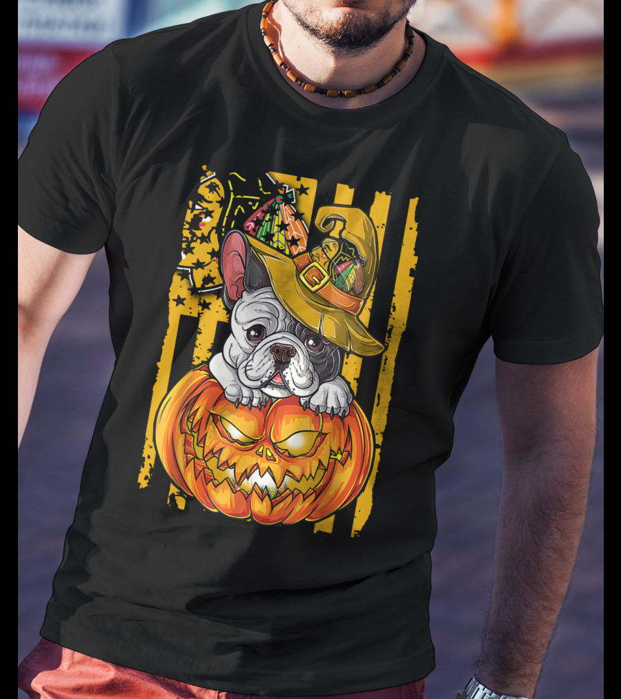 Hlw Bulldog Halloween Pumpkin Chicago Blackhawks T-Shirt