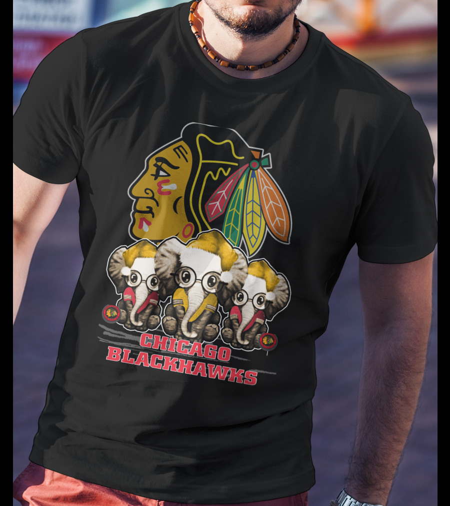 Chicago Blackhawks Xmas Elephant Trio T-Shirt