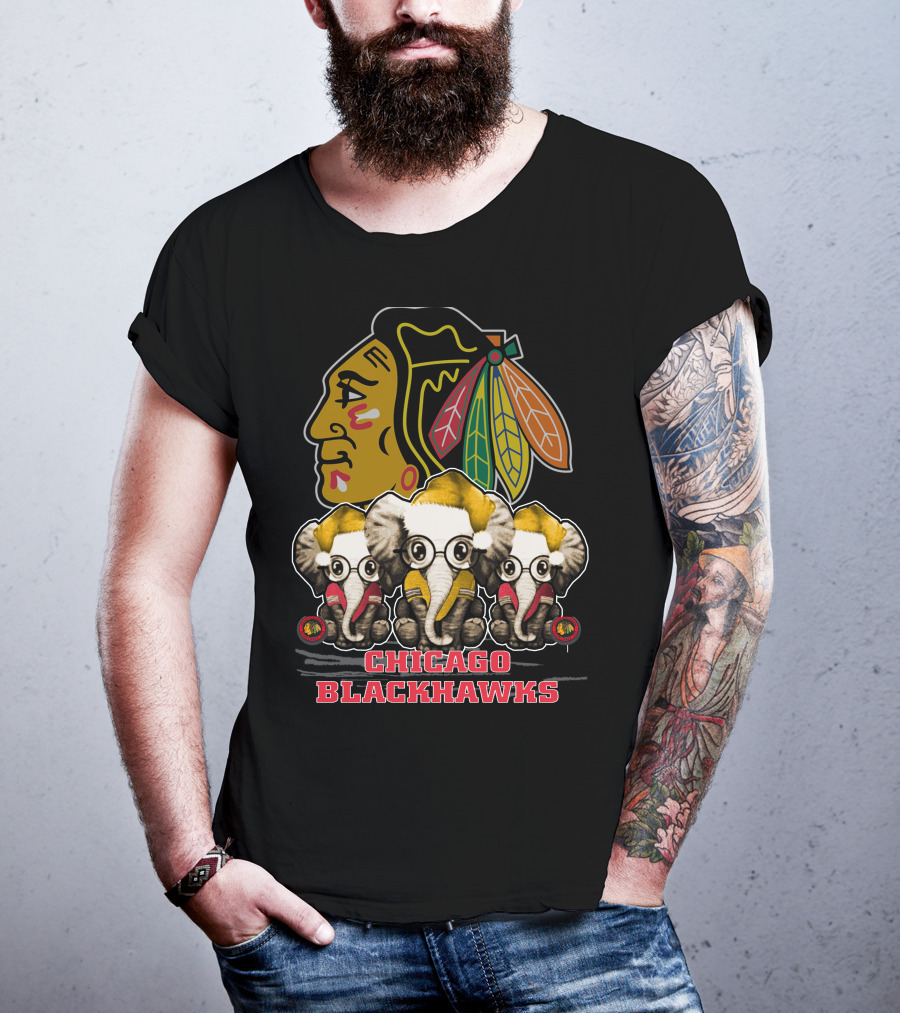 Chicago Blackhawks Xmas Elephant Trio T-Shirt