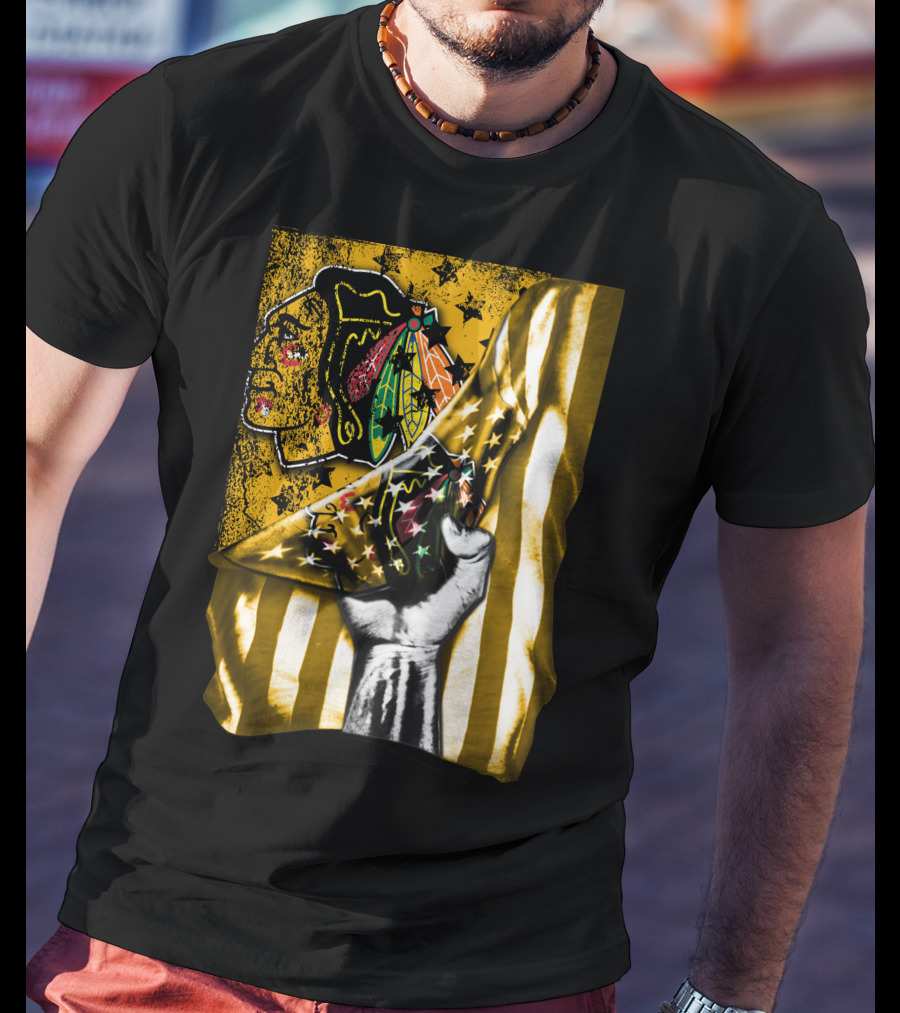 Flag Chicago Blackhawks Stars And Stripes Iconic T-Shirt