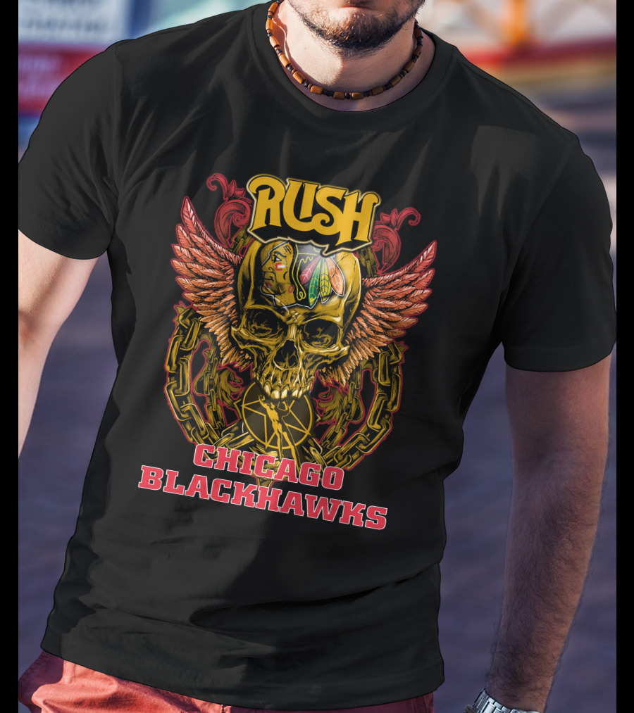 Rush Chicago Blackhawks Skull Wings T-Shirt