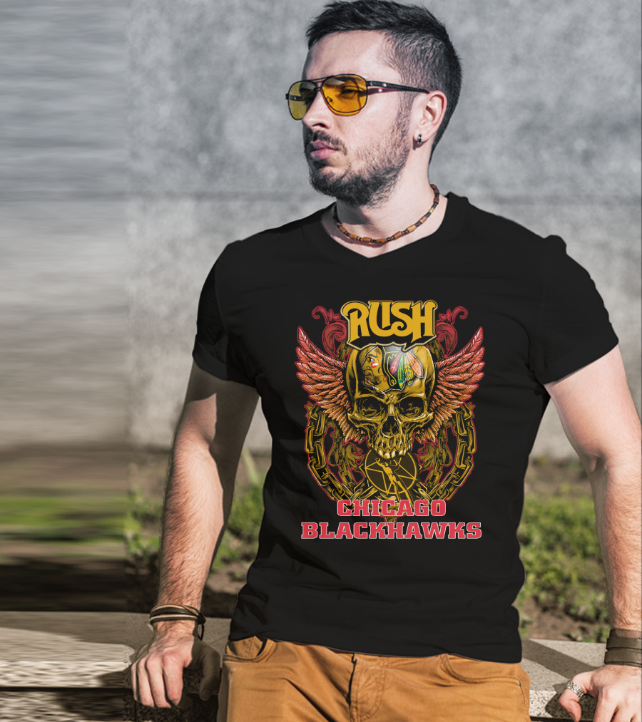 Rush Chicago Blackhawks Skull Wings T-Shirt