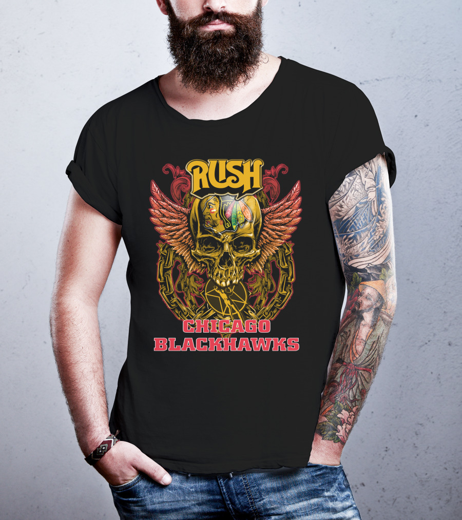 Rush Chicago Blackhawks Skull Wings T-Shirt