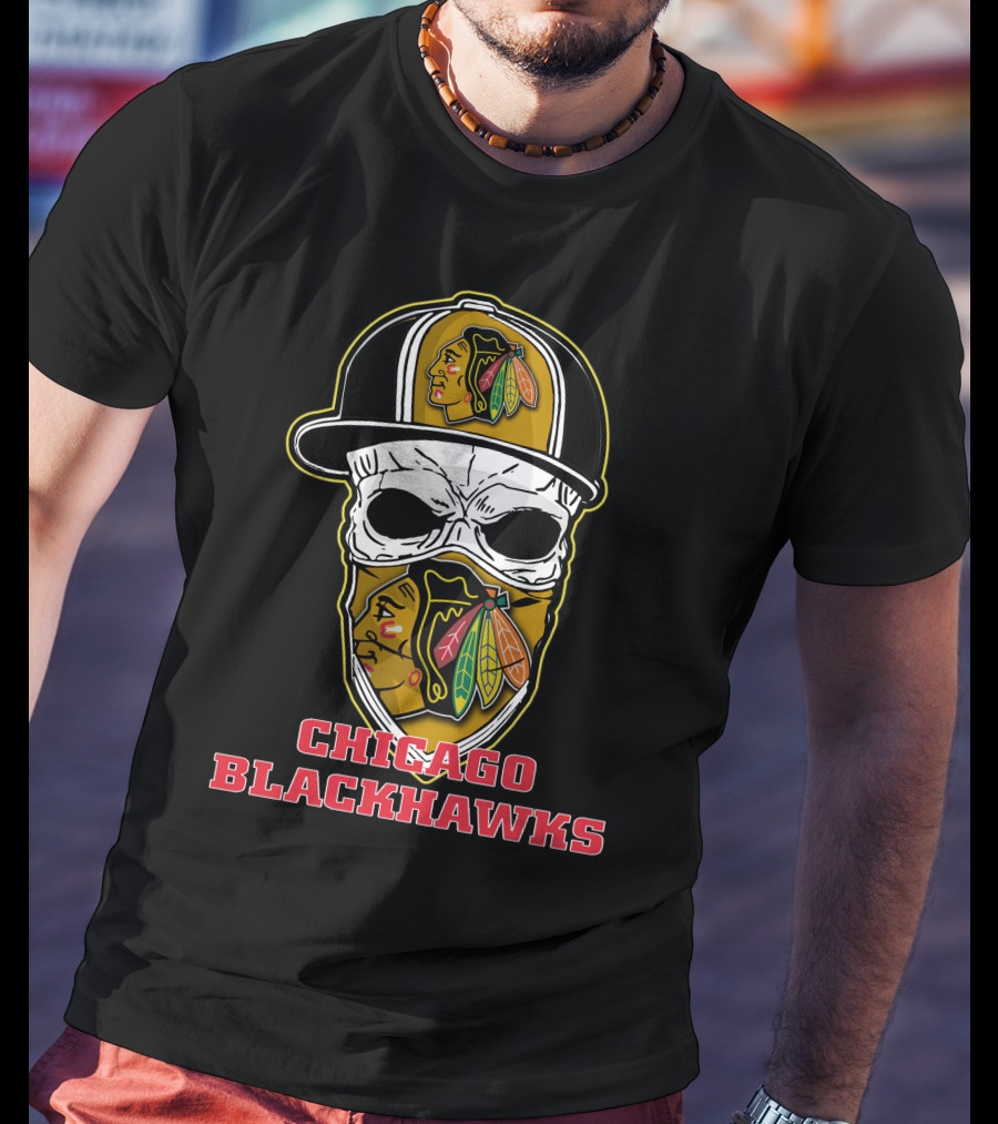Chicago Blackhawks Skull Hat T-Shirt