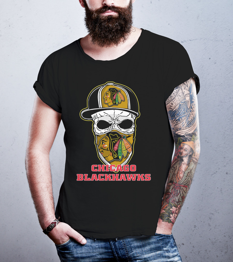 Chicago Blackhawks Skull Hat T-Shirt