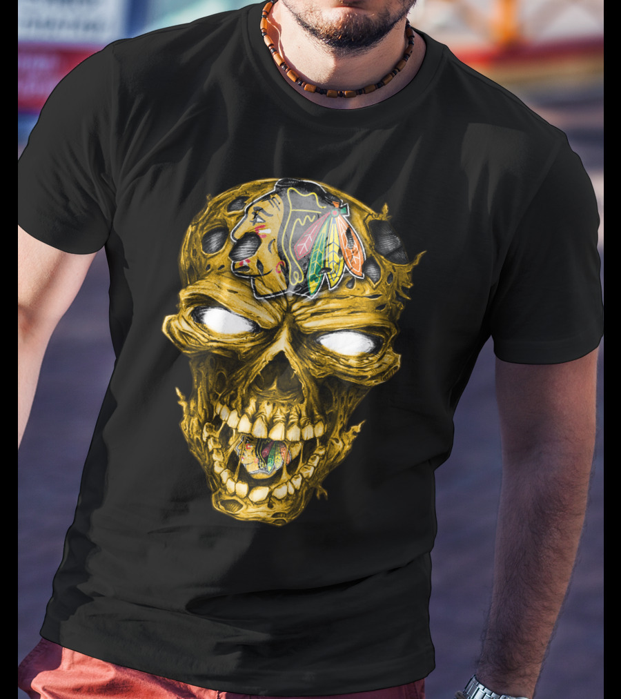 Skull Chicago Blackhawks Head T-Shirt