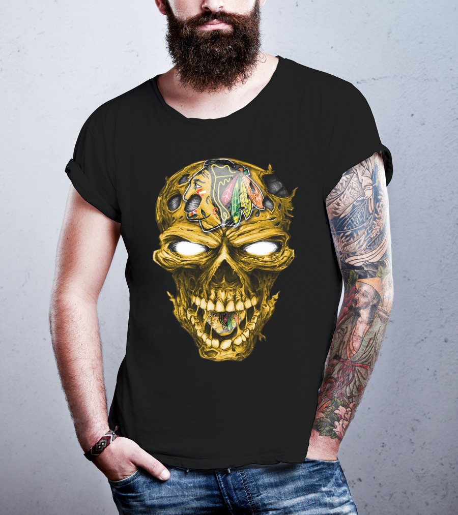 Skull Chicago Blackhawks Head T-Shirt
