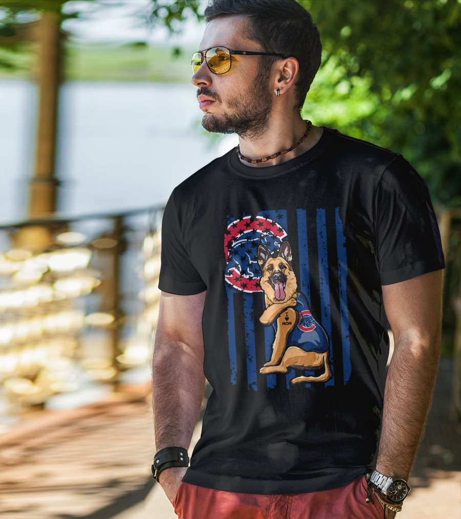 German Shepherd I Love Mom Chicago Cubs Fan T-Shirt