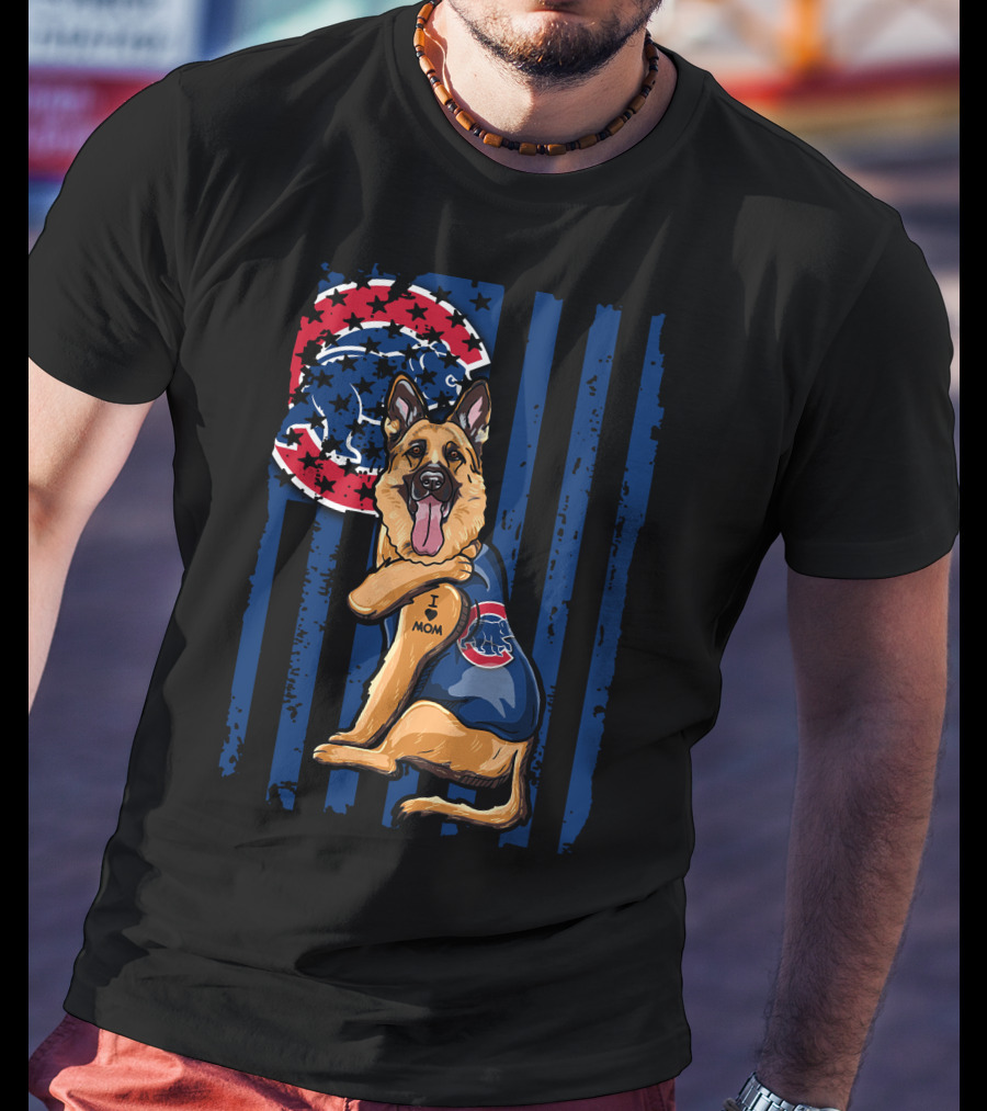 German Shepherd I Love Mom Chicago Cubs Fan T-Shirt