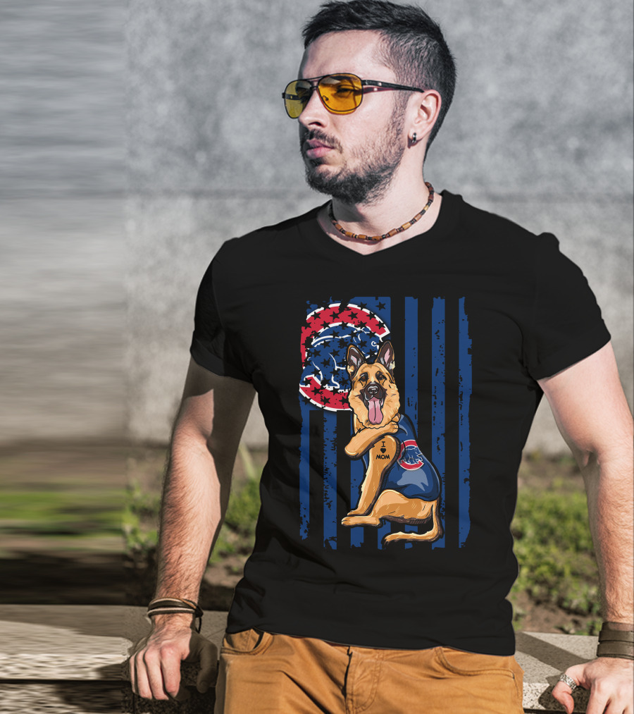 German Shepherd I Love Mom Chicago Cubs Fan T-Shirt