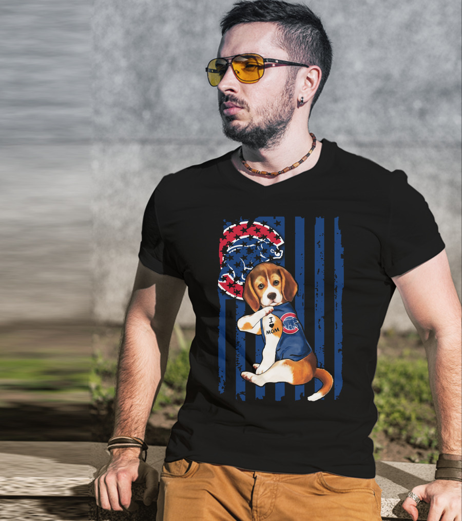Beagle I Love Mom Chicago Cubs Fan T-Shirt