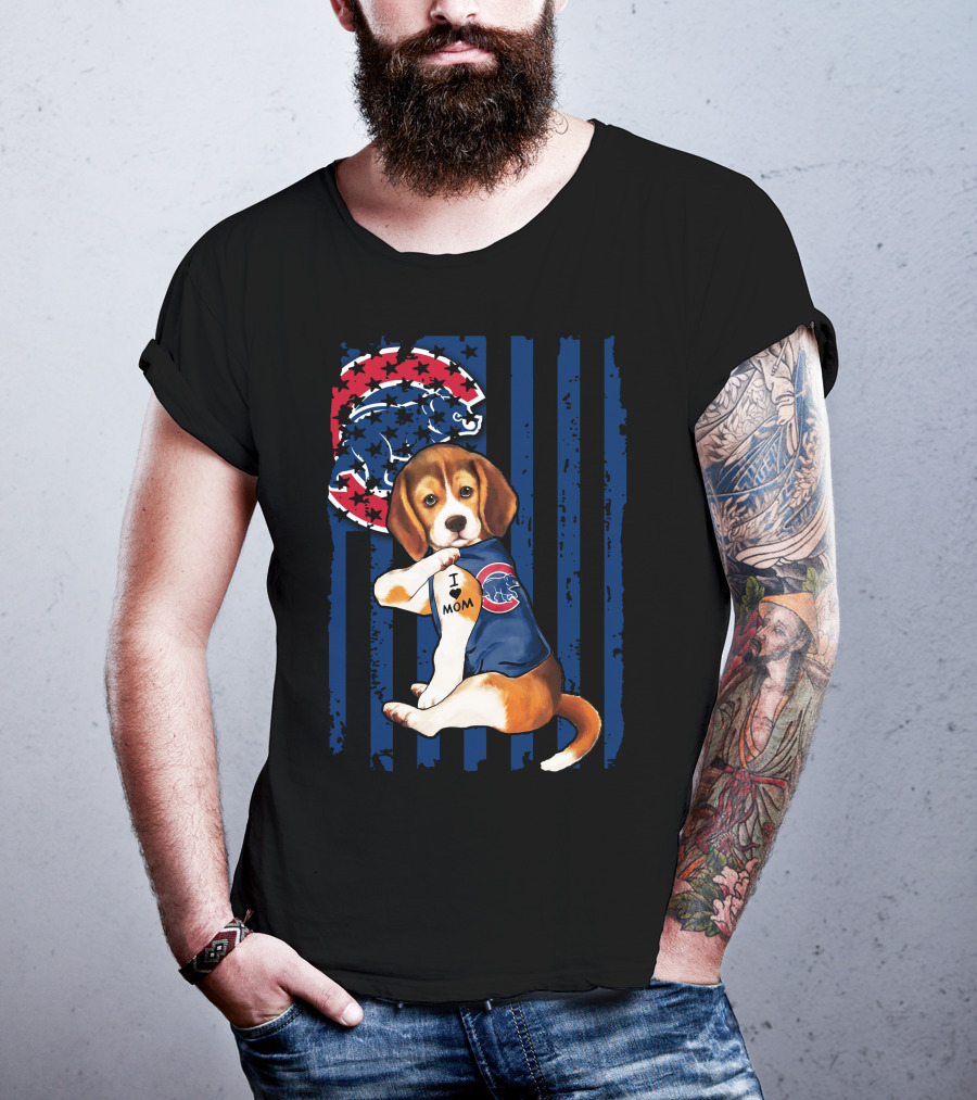 Beagle I Love Mom Chicago Cubs Fan T-Shirt