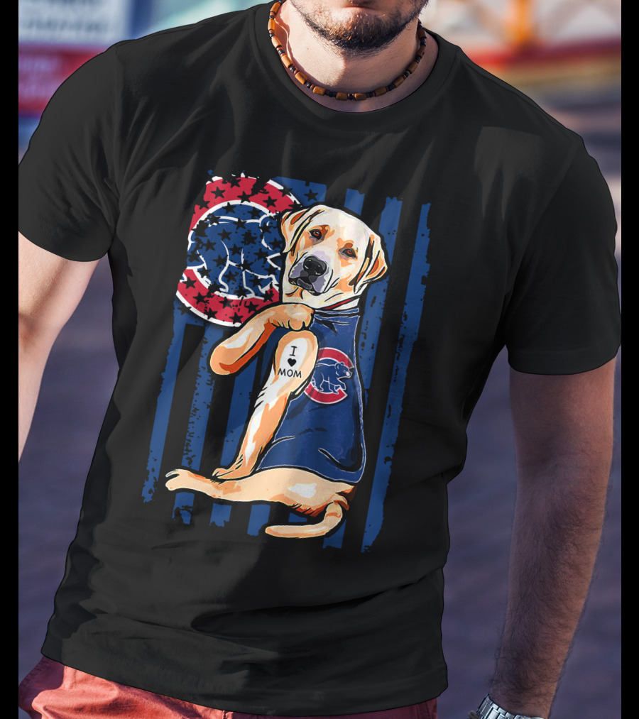 Labrador Retriever I Love Mom Tattoo Chicago Cubs Stripes T-Shirt