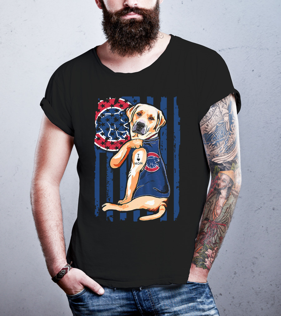 Labrador Retriever I Love Mom Tattoo Chicago Cubs Stripes T-Shirt
