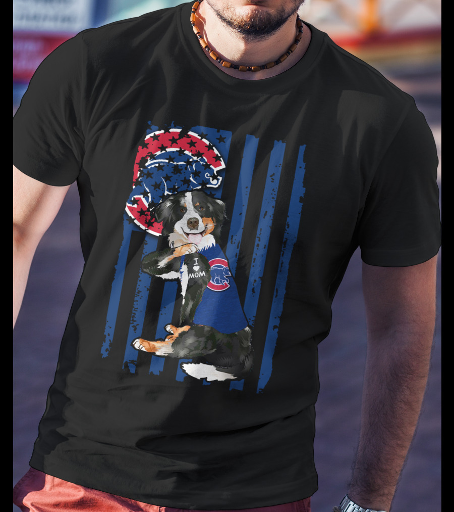 Border Collie I Love Mom Chicago Cubs Fan T-Shirt