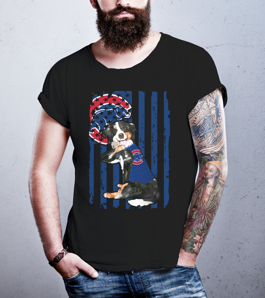 Border Collie I Love Mom Chicago Cubs Fan T-Shirt