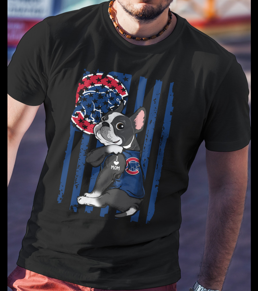 Boston Terrier Cubs I Love Mom Baseball Fan T-Shirt