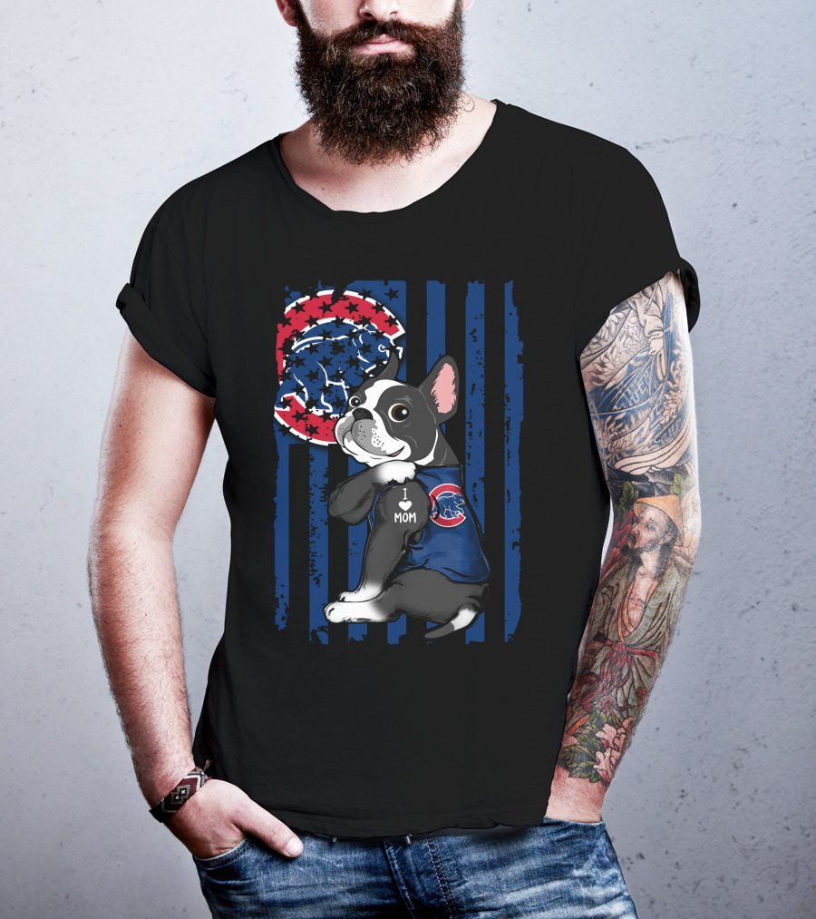 Boston Terrier Cubs I Love Mom Baseball Fan T-Shirt