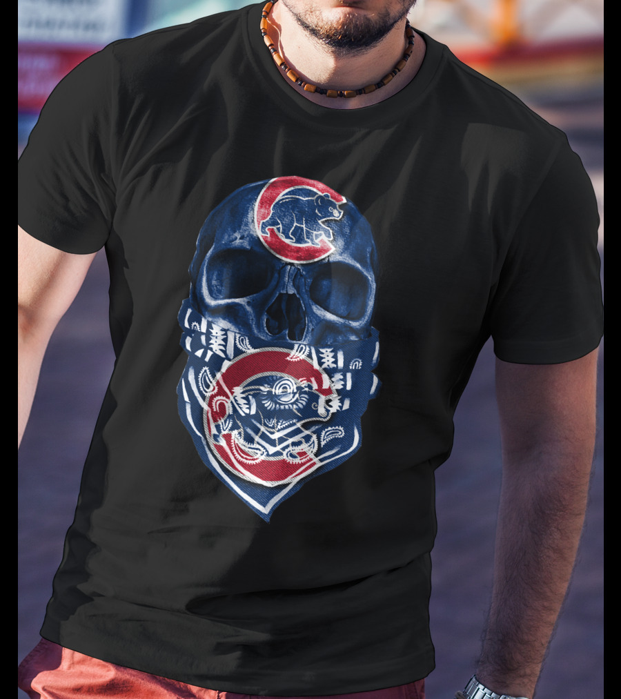 Chicago Cubs Skull Bandana Bear T-Shirt