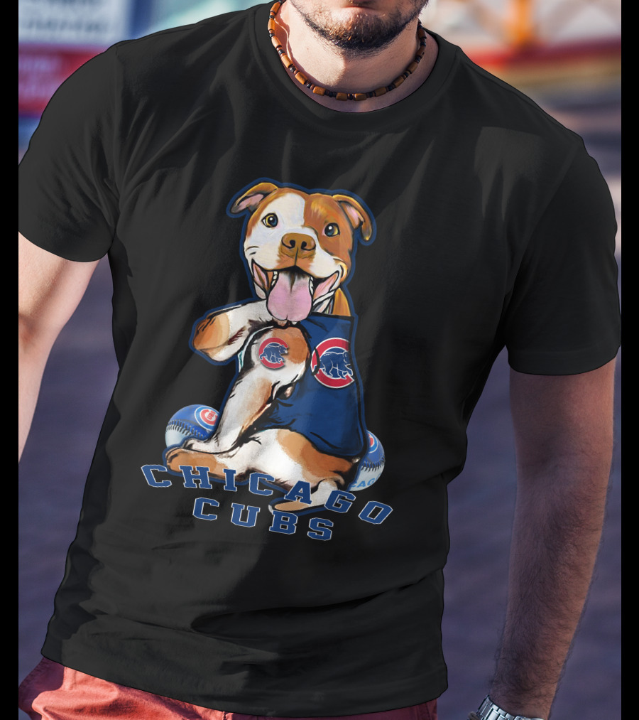 Pittbull Chicago Cubs Mascot With Baseballs T-Shirt