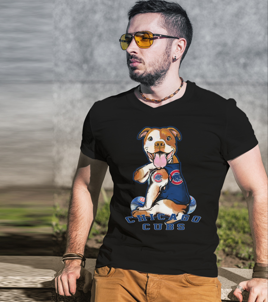 Pittbull Chicago Cubs Mascot With Baseballs T-Shirt