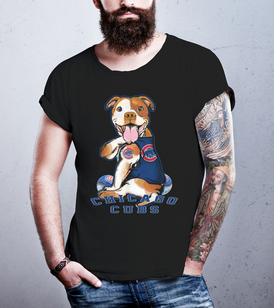Pittbull Chicago Cubs Mascot With Baseballs T-Shirt