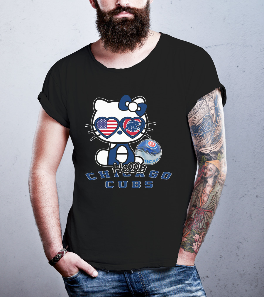 Hello Kitty Chicago Cubs American Flag Baseball T-Shirt
